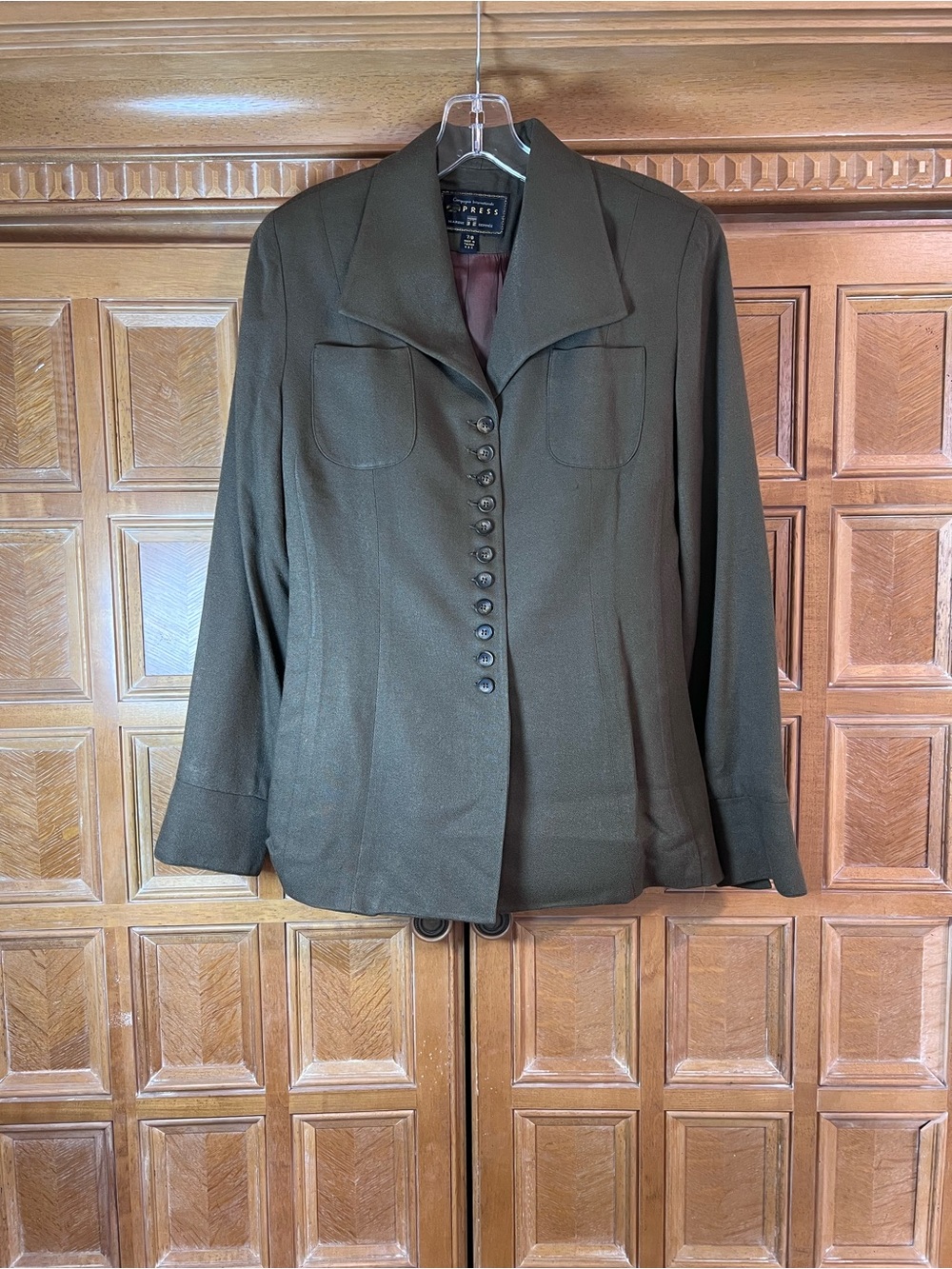 Vintage Press Olive Green Military Style Blazer Jacket Women’s Size 7/8 Button